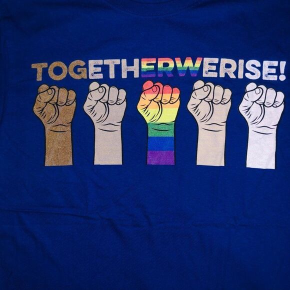 NEW We Rise Together Blue Equality Social Justice T-shirt Unisex‎ Size Small - Picture 4 of 5